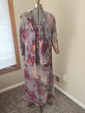 Vintage Johnny Was 2-piece Watercolor Floral Maxi Dress And Button Up Jacket